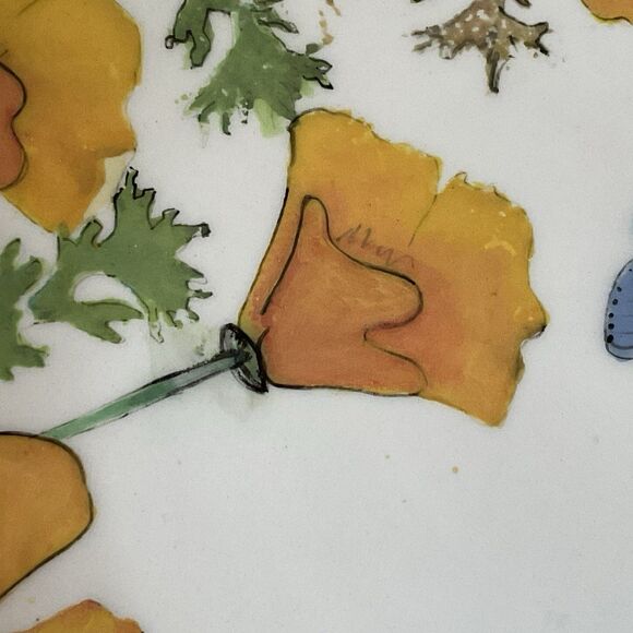 Rainbow Gate Santa Fe New Mexico Floral Plate Handmade Poppies Butterflies 10.5” - Picture 9 of 10